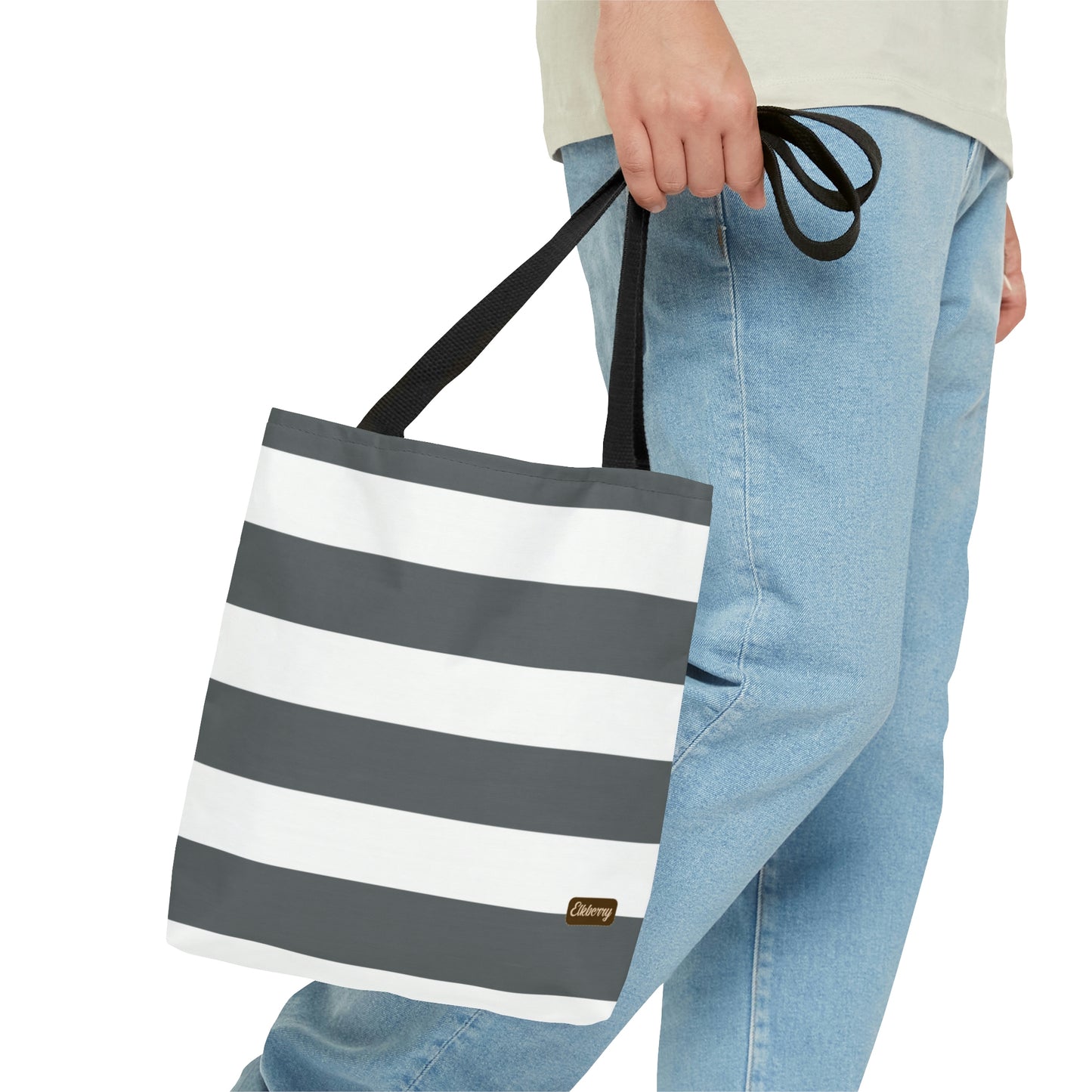 Lightweight Tote Bag - Charcoal Gray/White Stripes