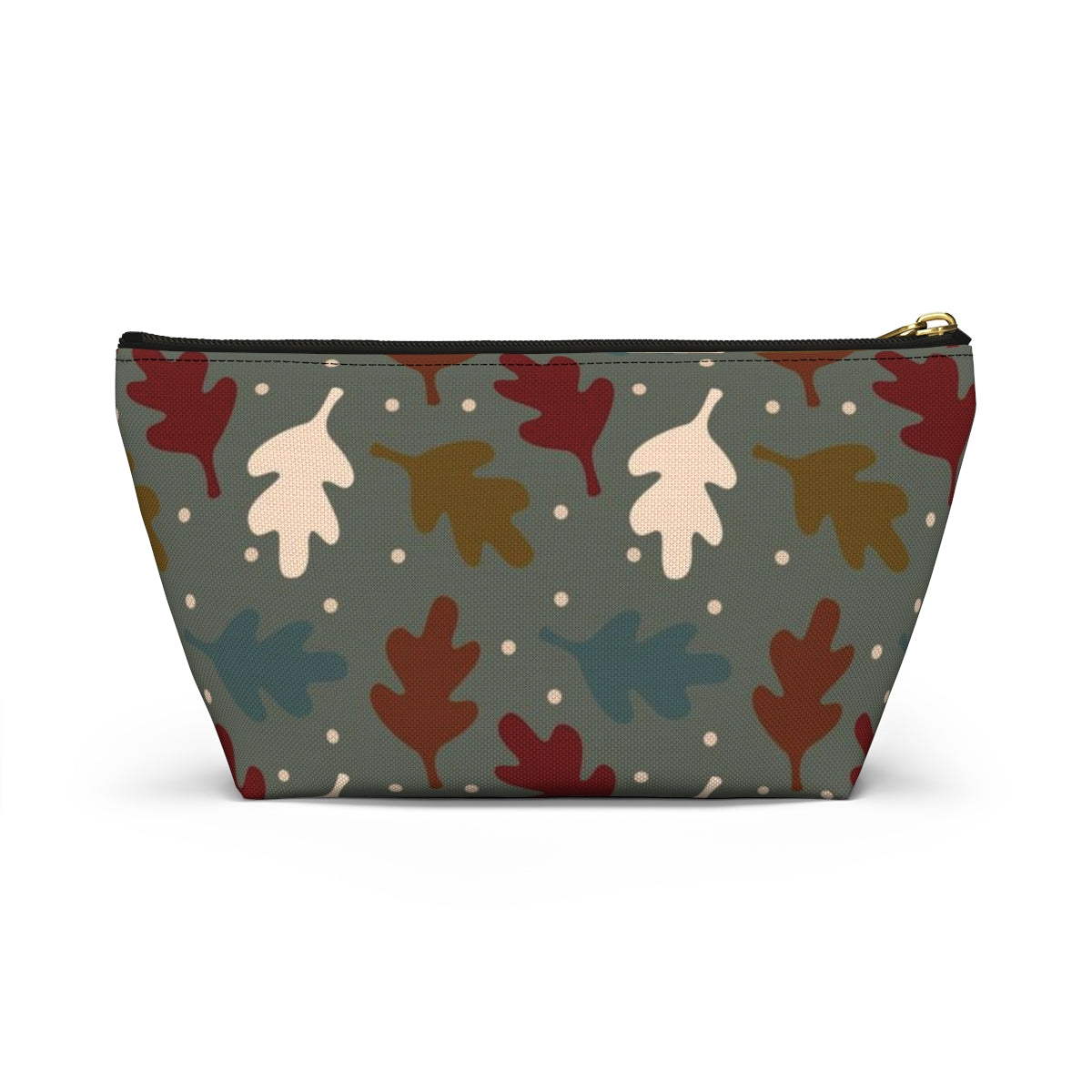 Big Bottom Zipper Pouch - Fall Leaves on Sage