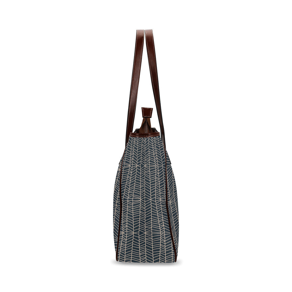 Herringbone - Navy Classic Tote Handbag