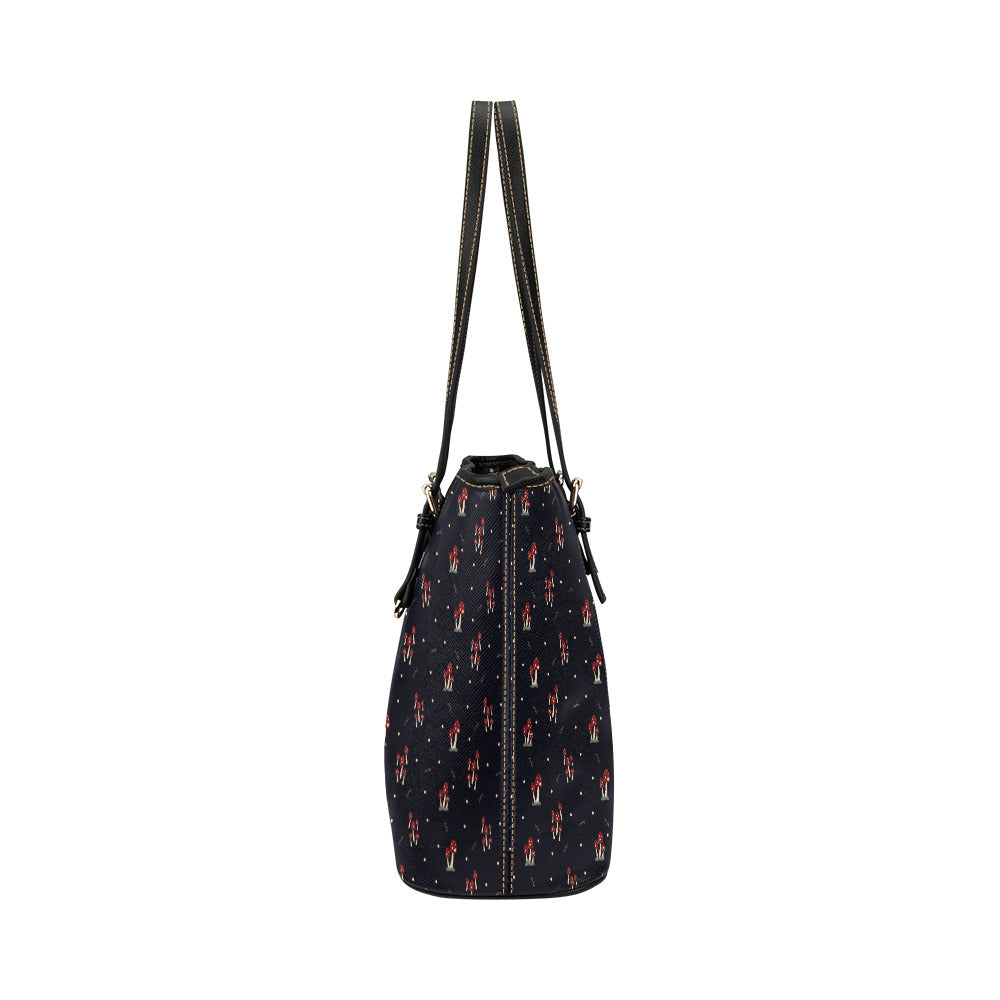 Mushroom Family - Vegan Leather Zipper Tote Handbag (Large)