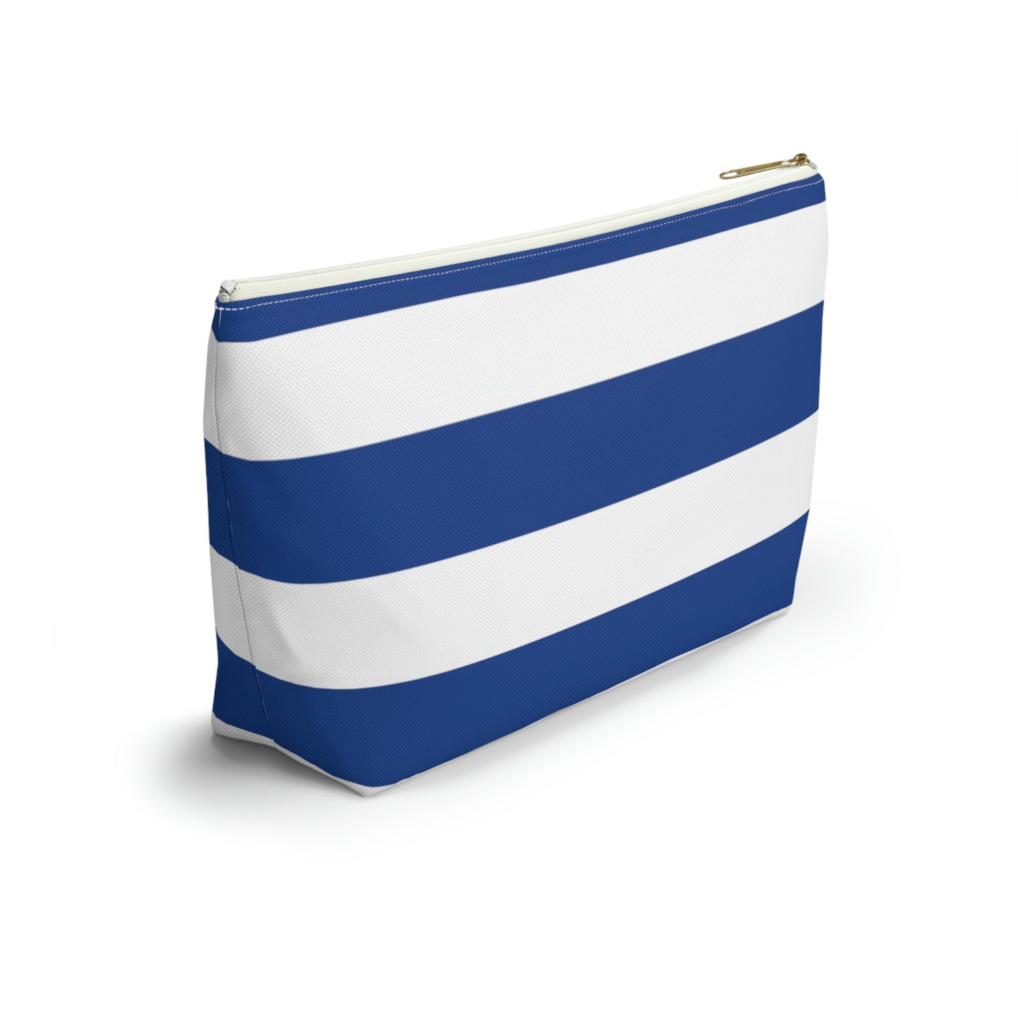 Big Bottom Zipper Pouch - True Blue/White Stripes