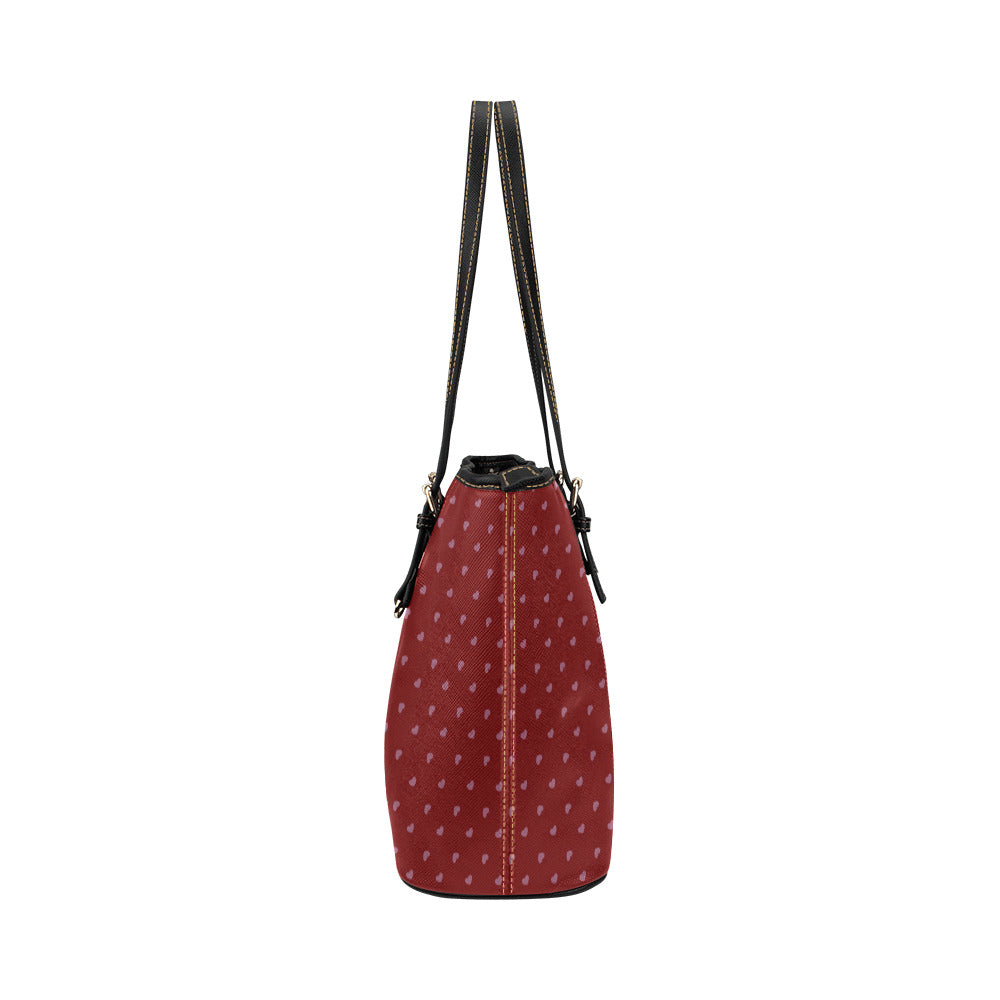 Pink Hearts on Red Vegan Leather Zipper Tote Handbag (Small)