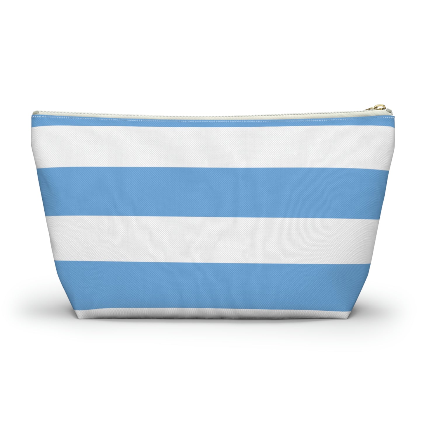 Big Bottom Zipper Pouch - Light Blue/White Stripes