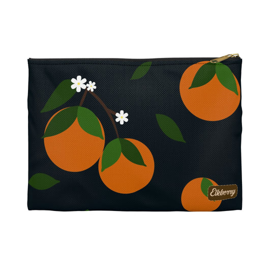 Flat Zipper Pouch - Oranges on Navy