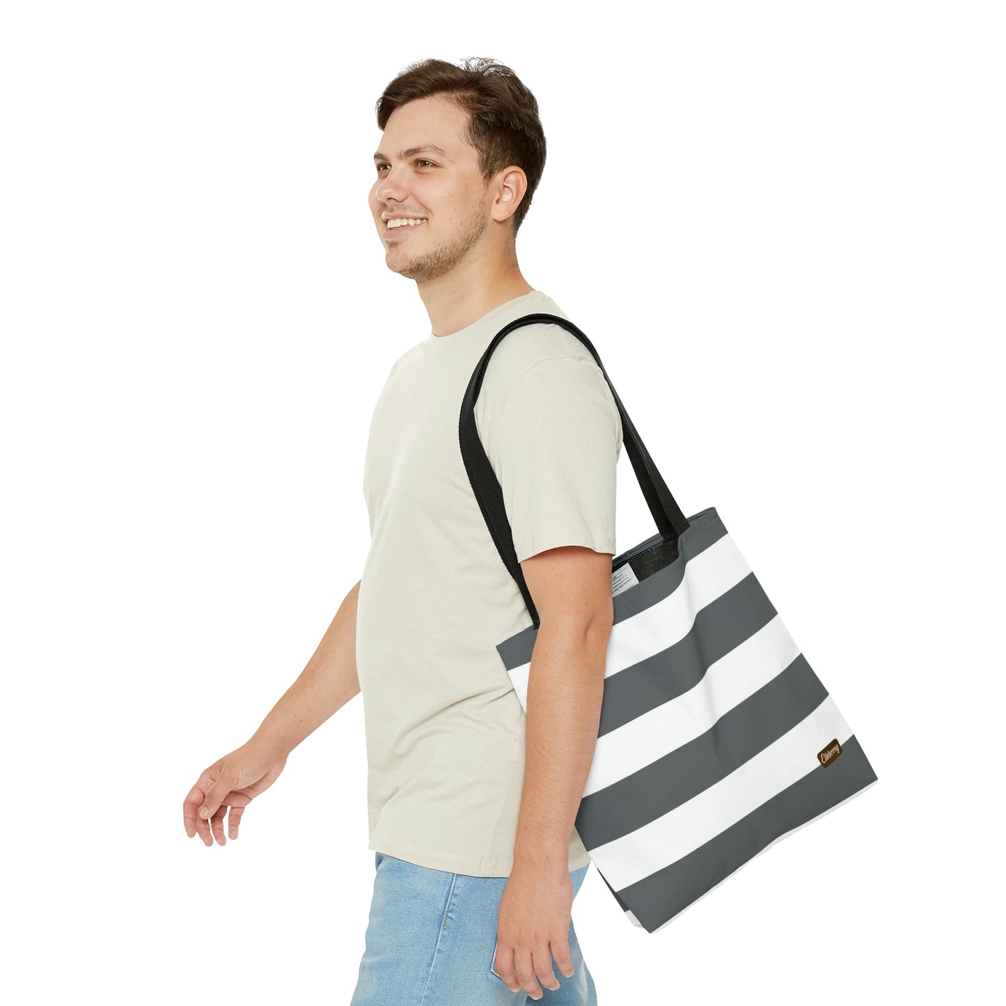 Lightweight Tote Bag - Charcoal Gray/White Stripes