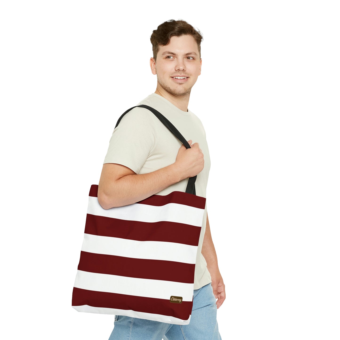 Lightweight Tote Bag - Berry/White Stripes