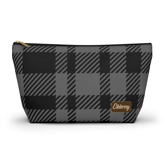 Big Bottom Zipper Pouch - Gray Buffalo Check, Gray Plaid