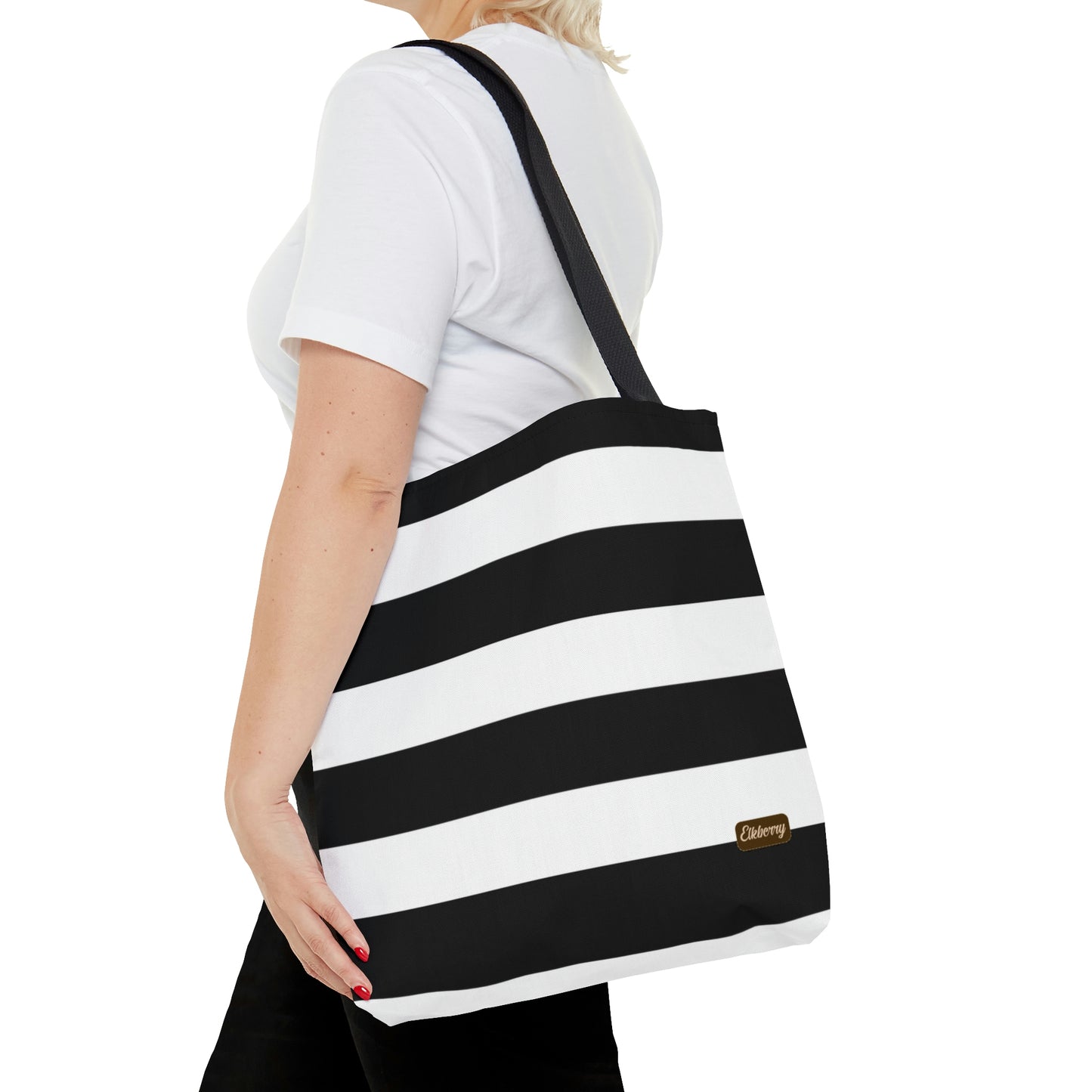 Lightweight Tote Bag - Black/White Stripes