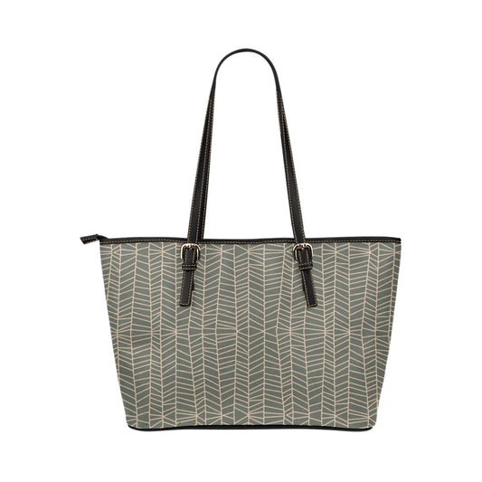 Herringbone - Sage Vegan Leather Zipper Tote Handbag (Small)