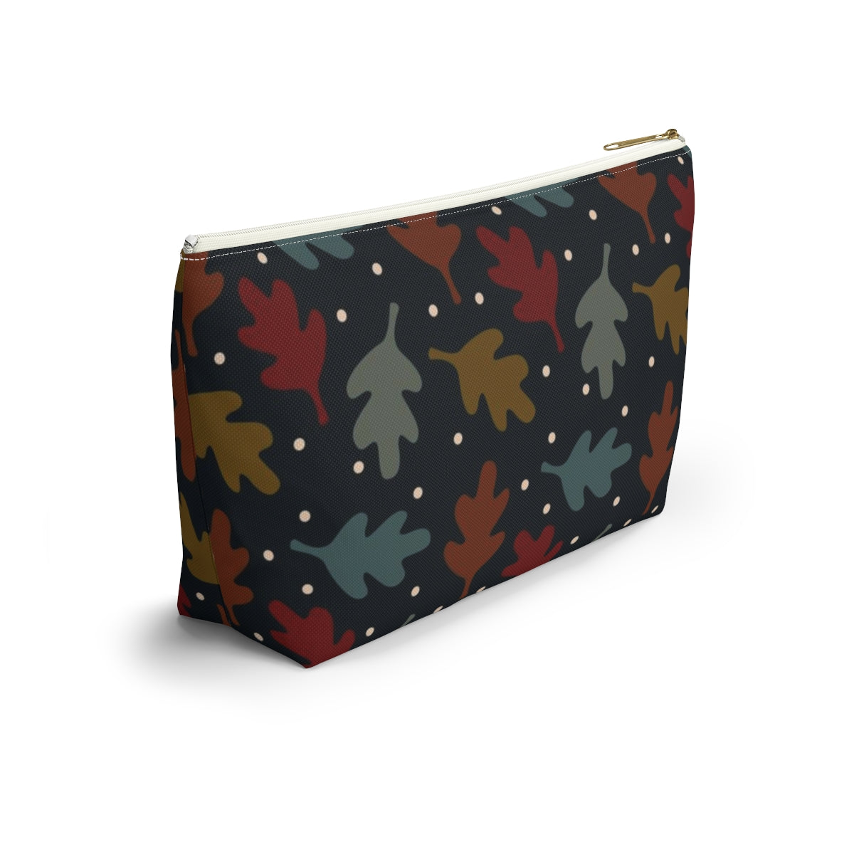 Big Bottom Zipper Pouch - Fall Leaves on Navy