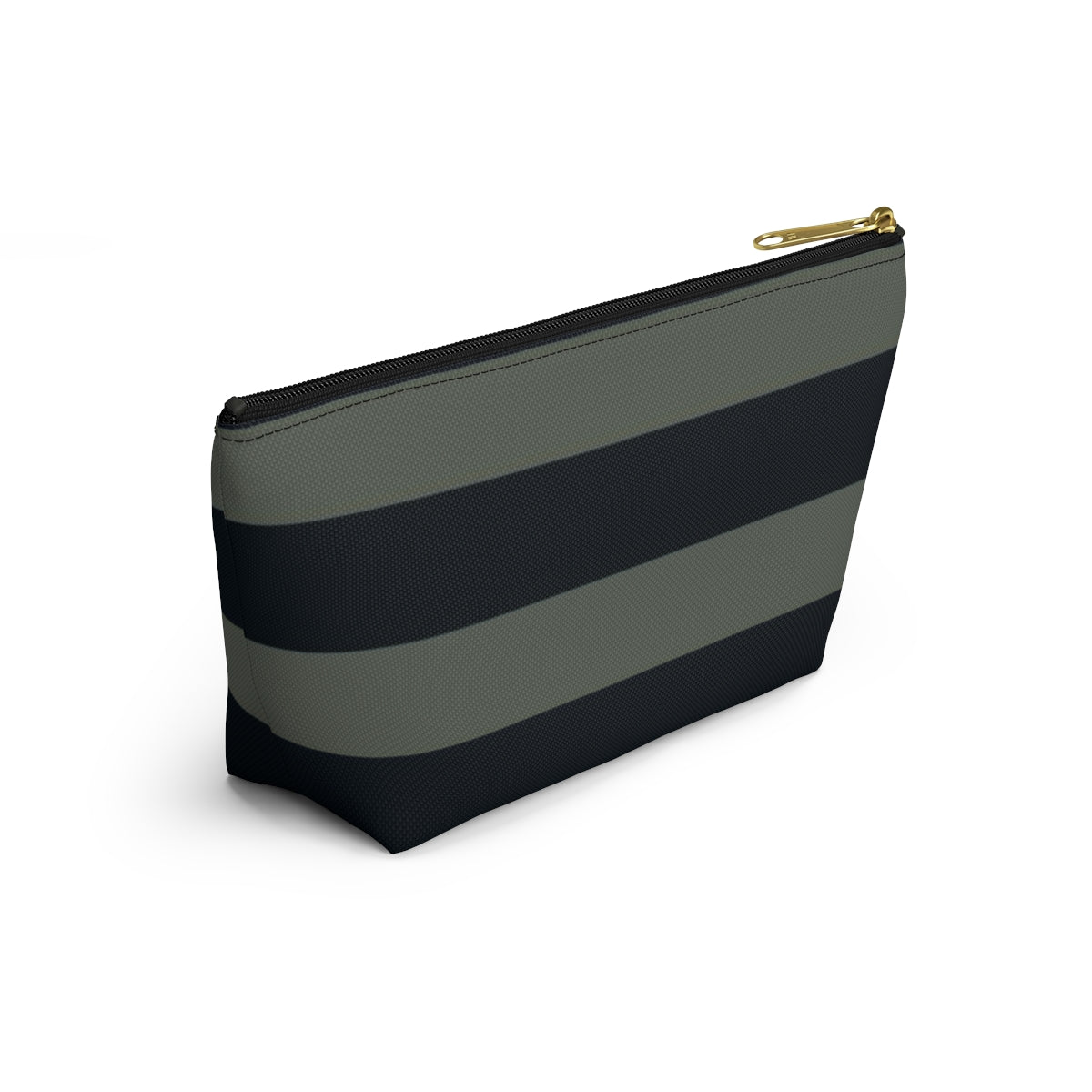 Big Bottom Zipper Pouch - Sage/Navy Stripes