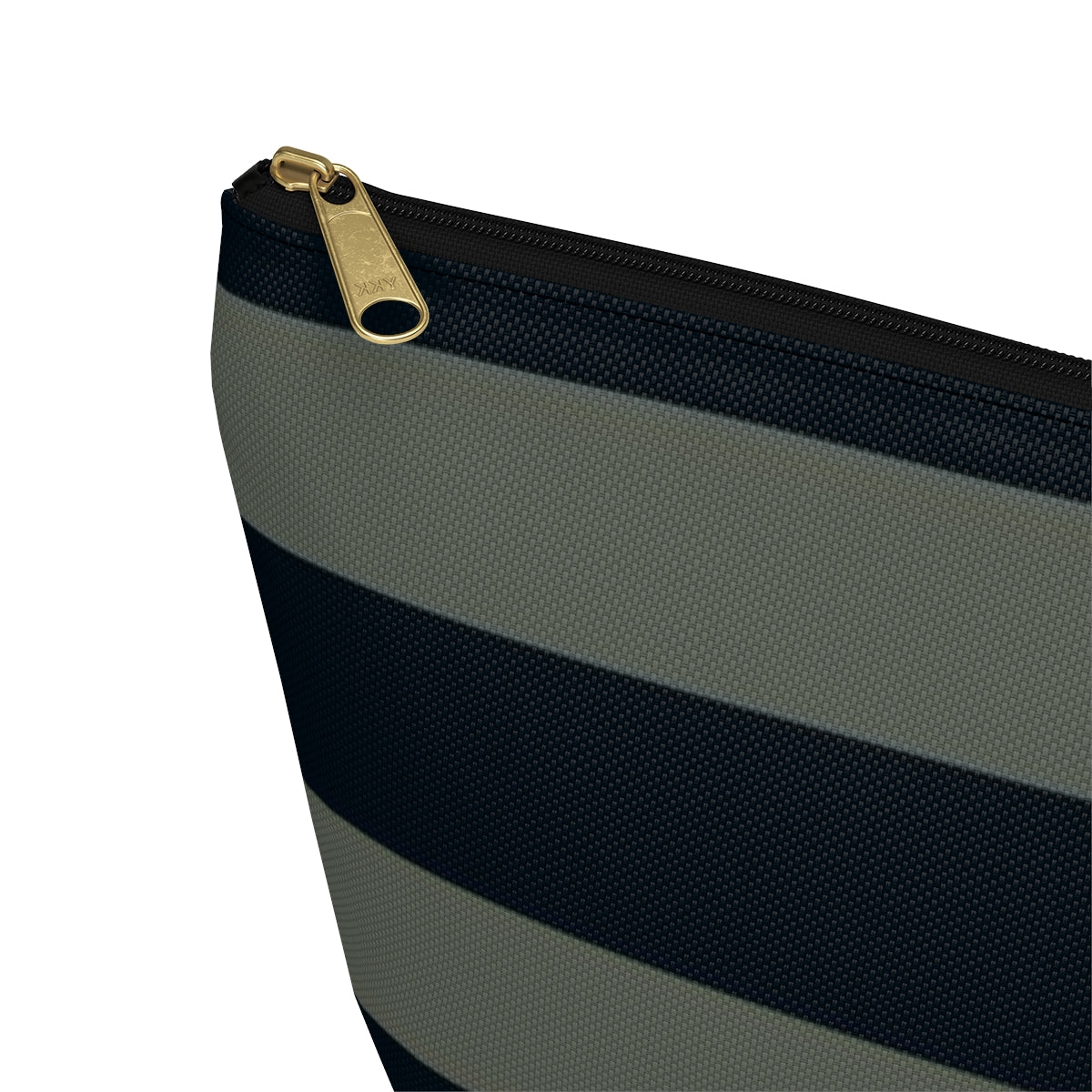 Big Bottom Zipper Pouch - Sage/Navy Stripes