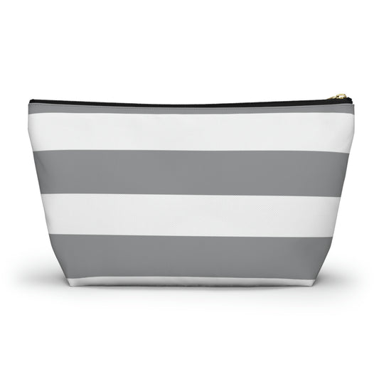 Big Bottom Zipper Pouch - Ash Gray/White Stripes