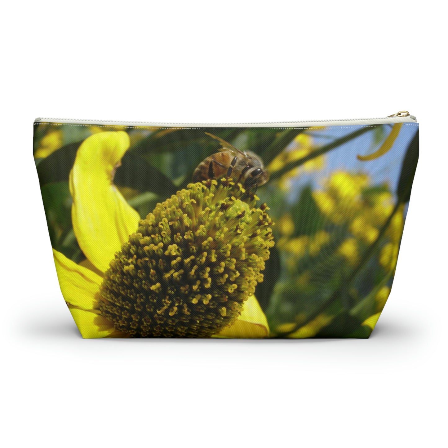 Big Bottom Zipper Pouch - Bee on Yellow Coneflower