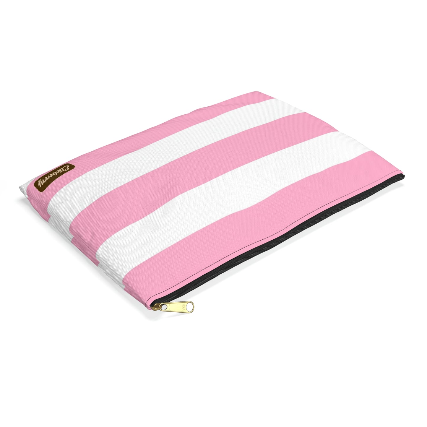 Flat Zipper Pouch - Baby Pink/White Stripes
