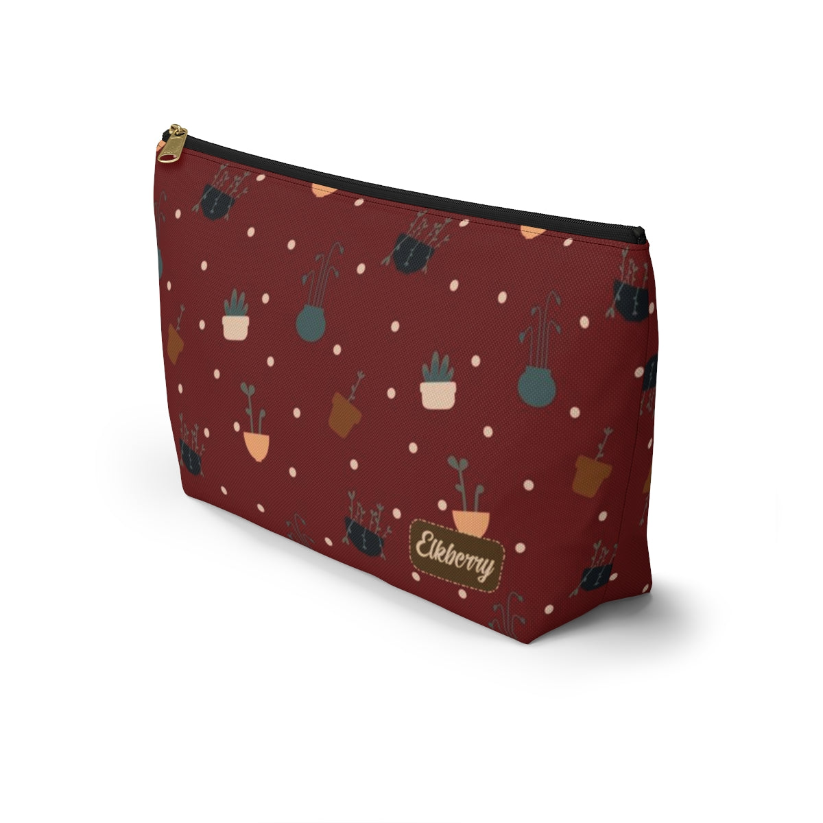 Big Bottom Zipper Pouch - Potted Plants in Red