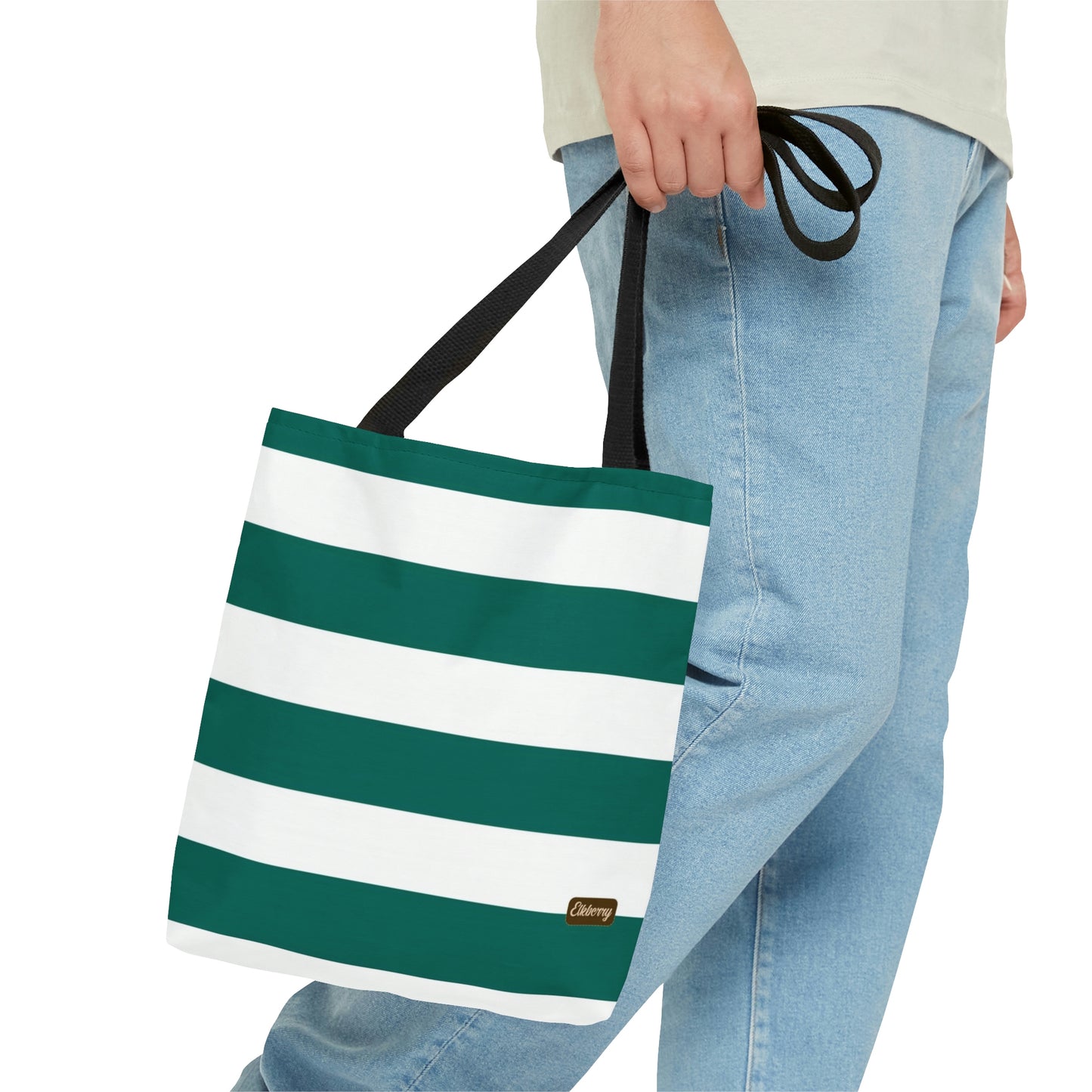 Lightweight Tote Bag - Turquoise/White Stripes