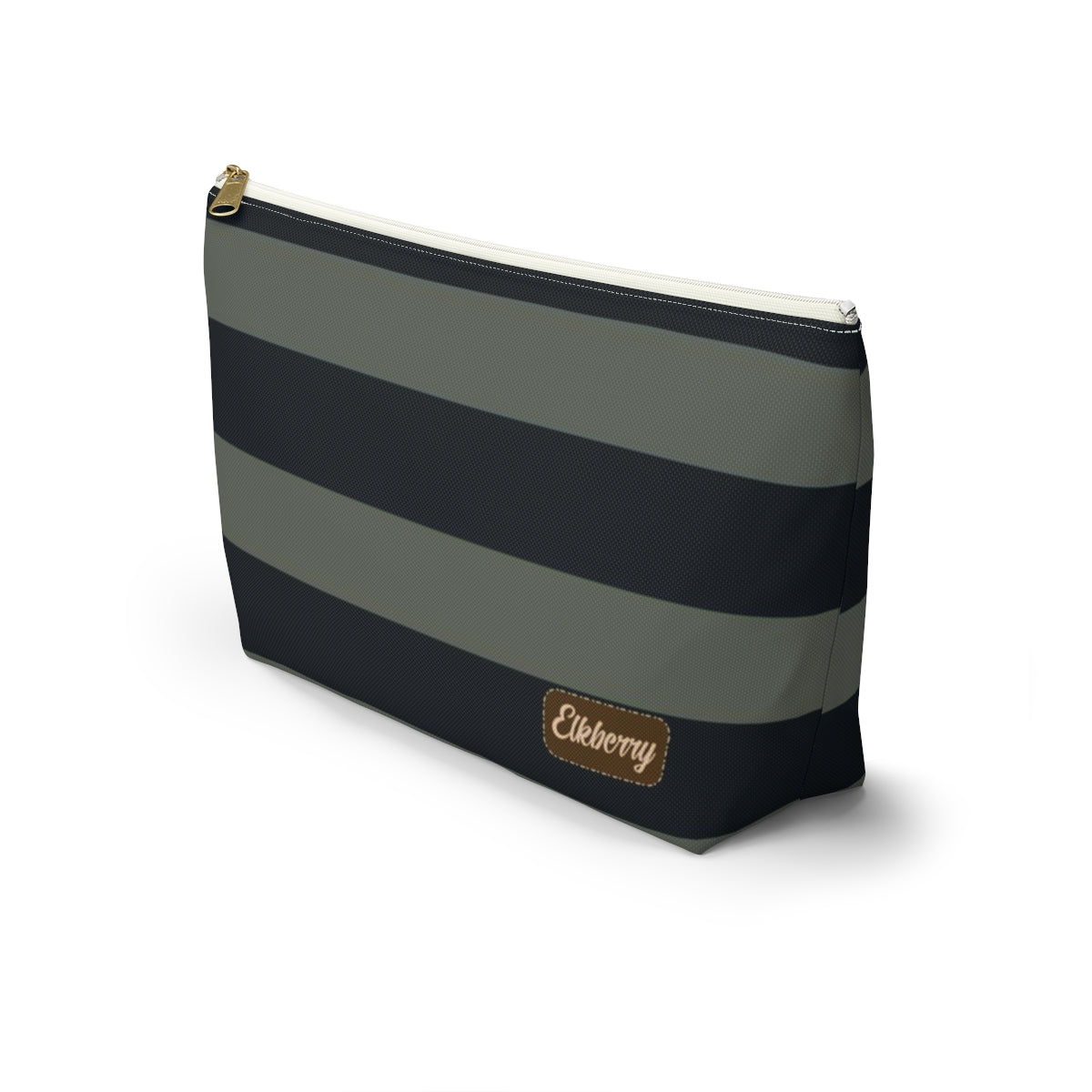 Big Bottom Zipper Pouch - Sage/Navy Stripes
