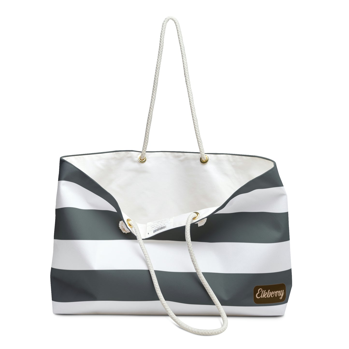 Weekender Tote Bag - Charcoal Gray/White Stripes