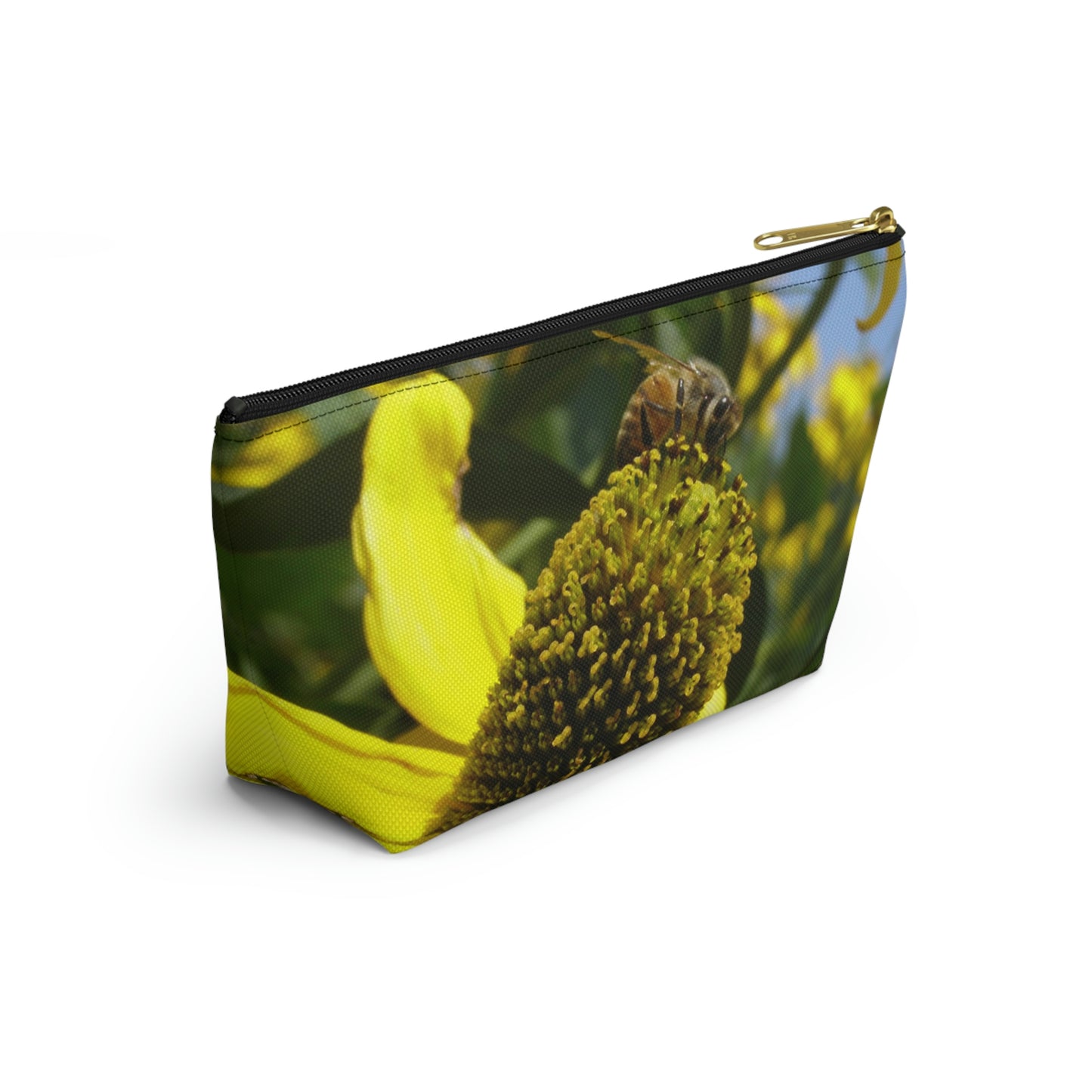 Big Bottom Zipper Pouch - Bee on Yellow Coneflower