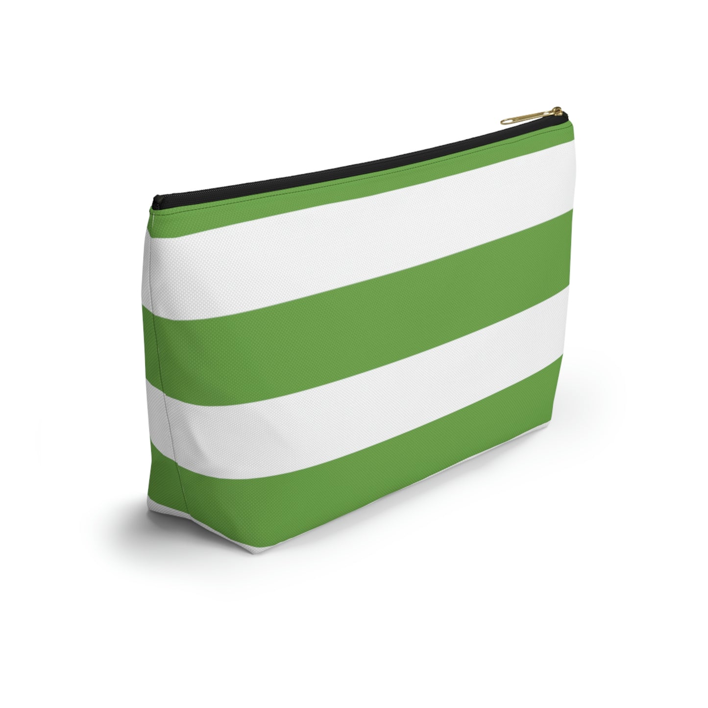 Big Bottom Zipper Pouch - Lime Green/White Stripes
