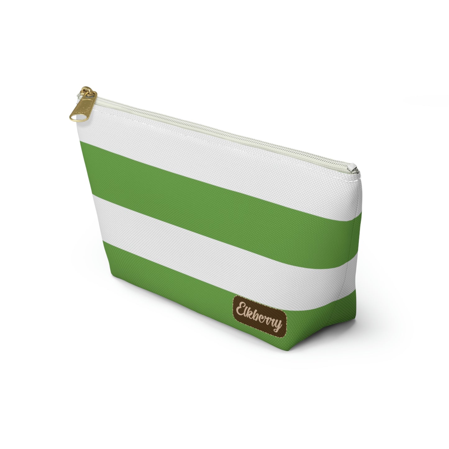 Big Bottom Zipper Pouch - Lime Green/White Stripes
