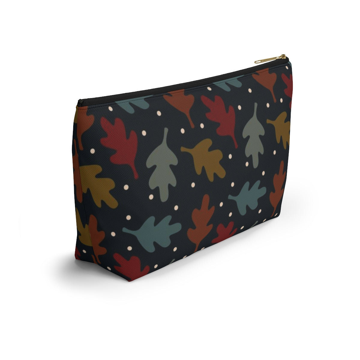 Big Bottom Zipper Pouch - Fall Leaves on Navy