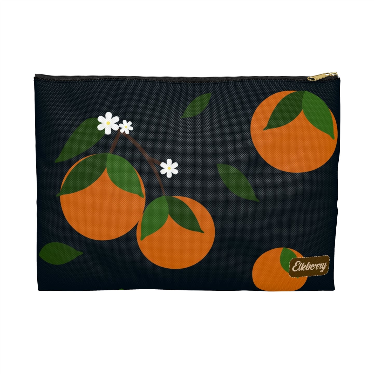 Flat Zipper Pouch - Oranges on Navy