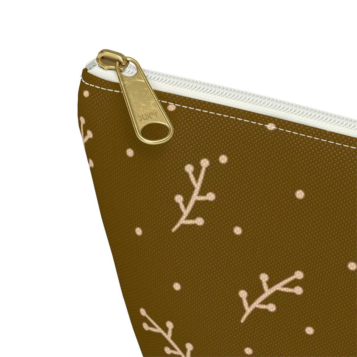 Big Bottom Zipper Pouch - Cream Berry Branches on Mustard Background