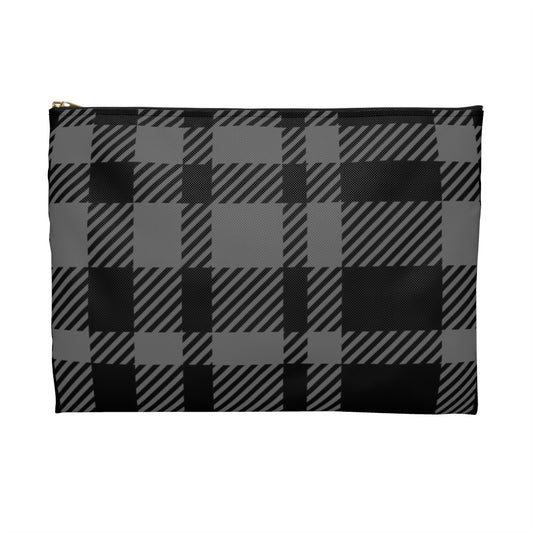 Flat Zipper Pouch - Gray Buffalo Check, Gray Plaid
