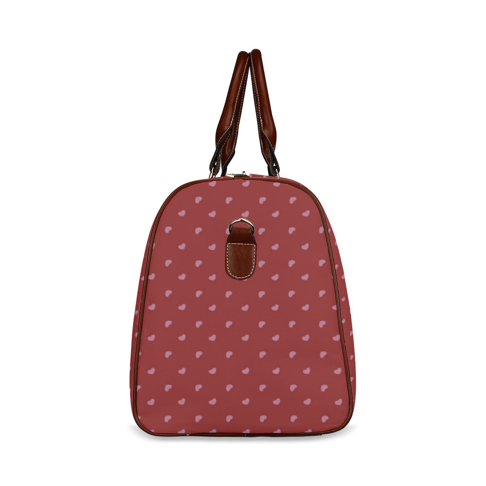 Pink Hearts on Red Waterproof Travel Bag (Large)