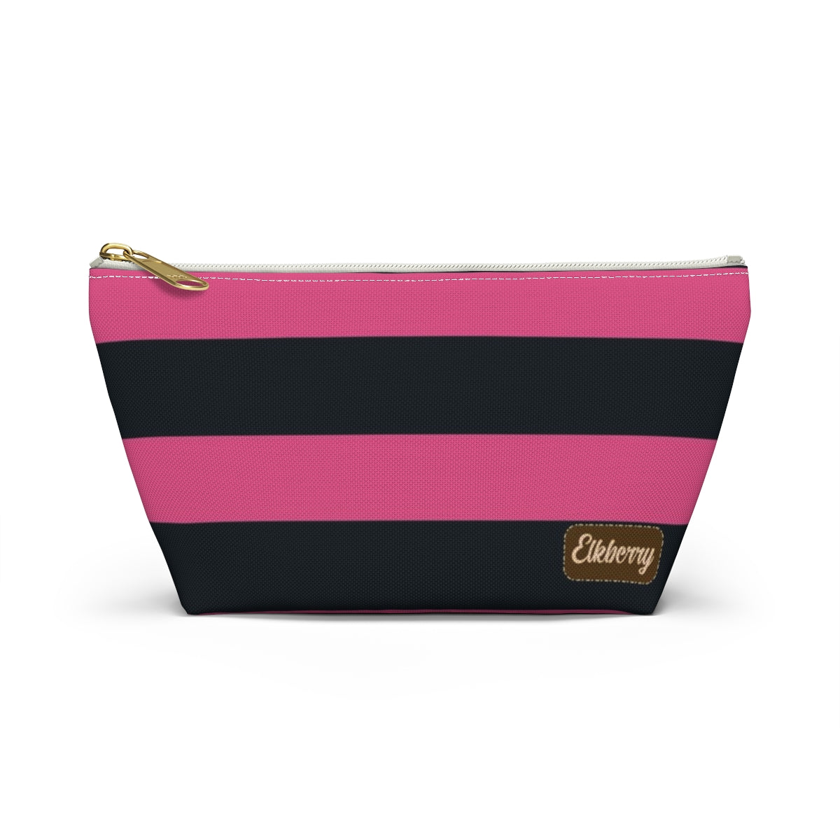Big Bottom Zipper Pouch - Hot Pink/Navy Stripes