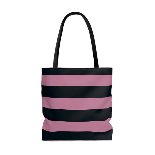 Lightweight Tote Bag - Dusty Rose Pink/Navy Stripes