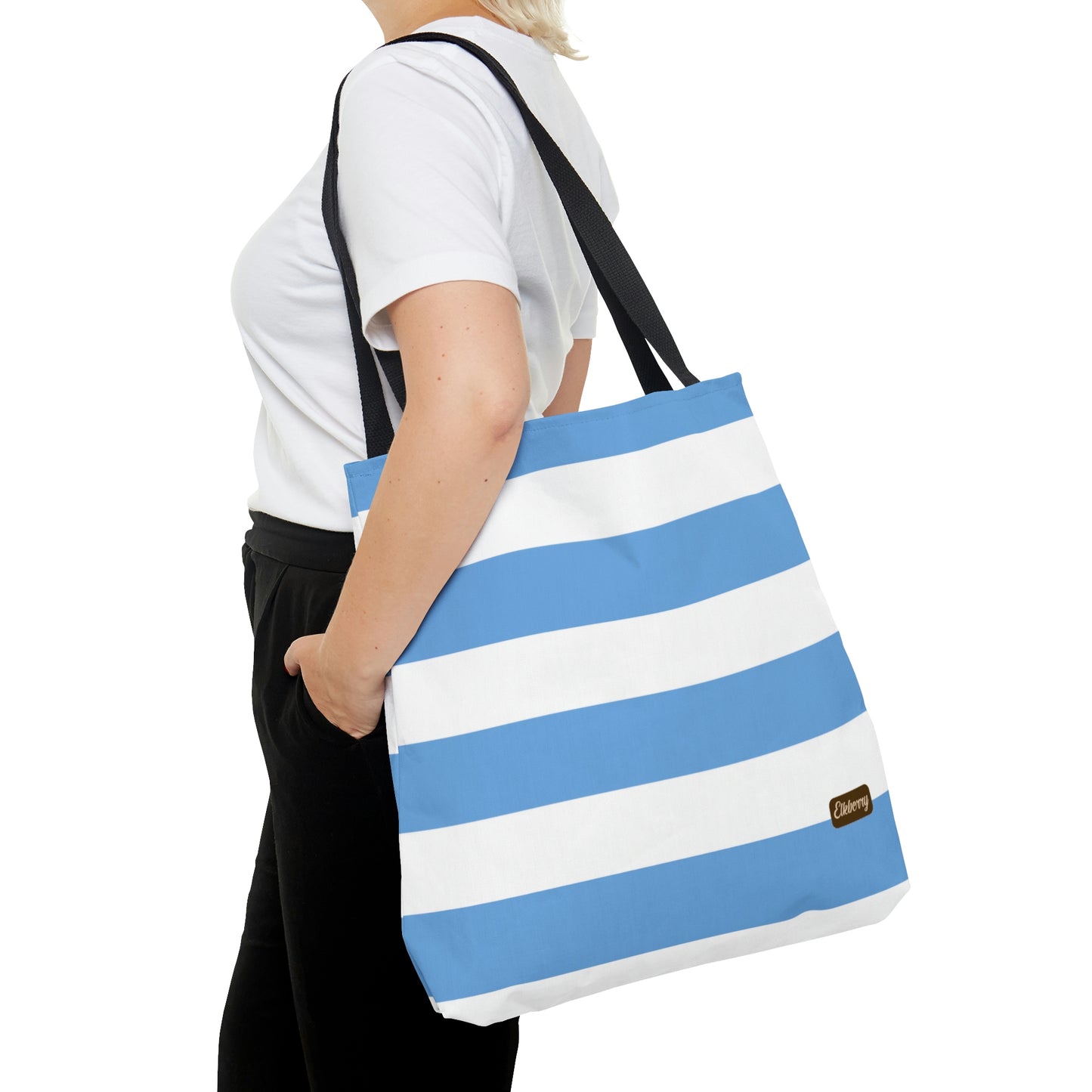 Lightweight Tote Bag - Light Blue/White Stripes