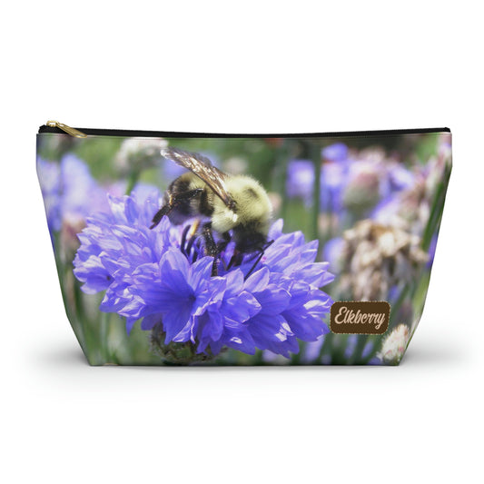 Big Bottom Zipper Pouch - Bee on Bachelor's Button