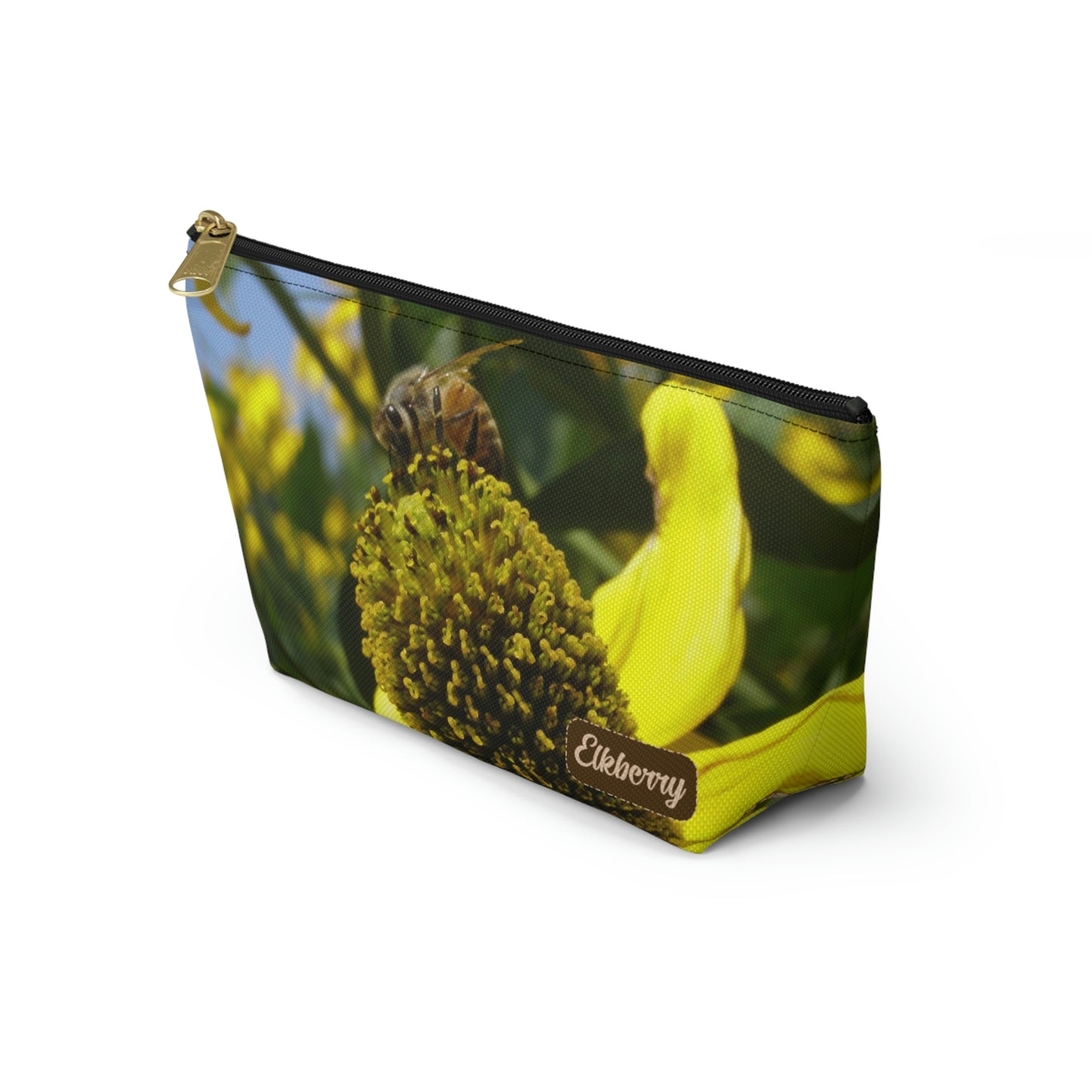 Big Bottom Zipper Pouch - Bee on Yellow Coneflower