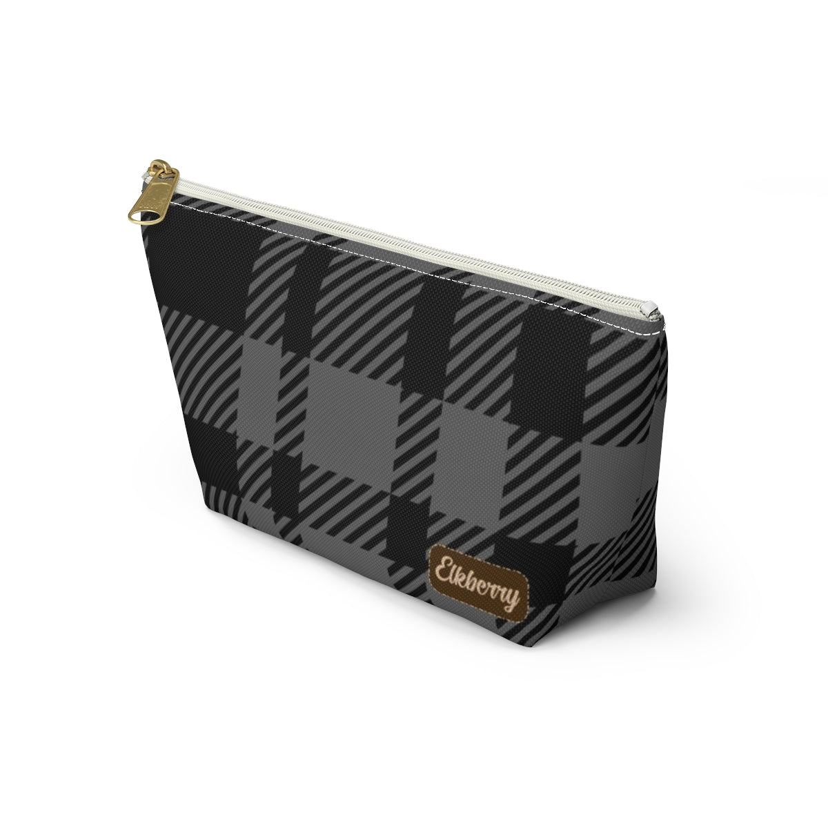 Big Bottom Zipper Pouch - Gray Buffalo Check, Gray Plaid