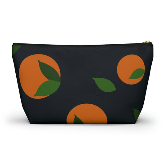 Big Bottom Zipper Pouch - Oranges on Navy