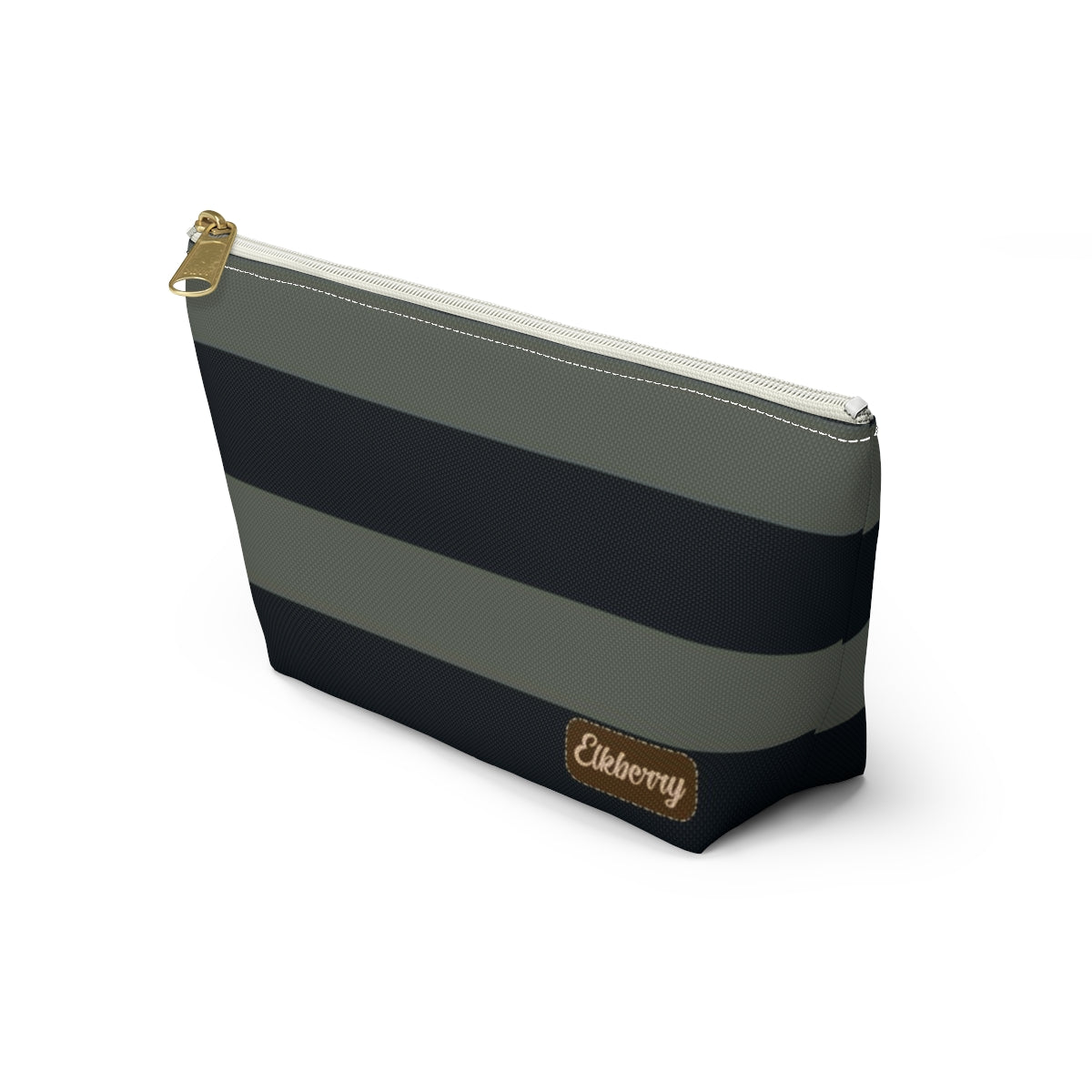 Big Bottom Zipper Pouch - Sage/Navy Stripes