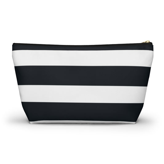 Big Bottom Zipper Pouch - Navy/White Stripes