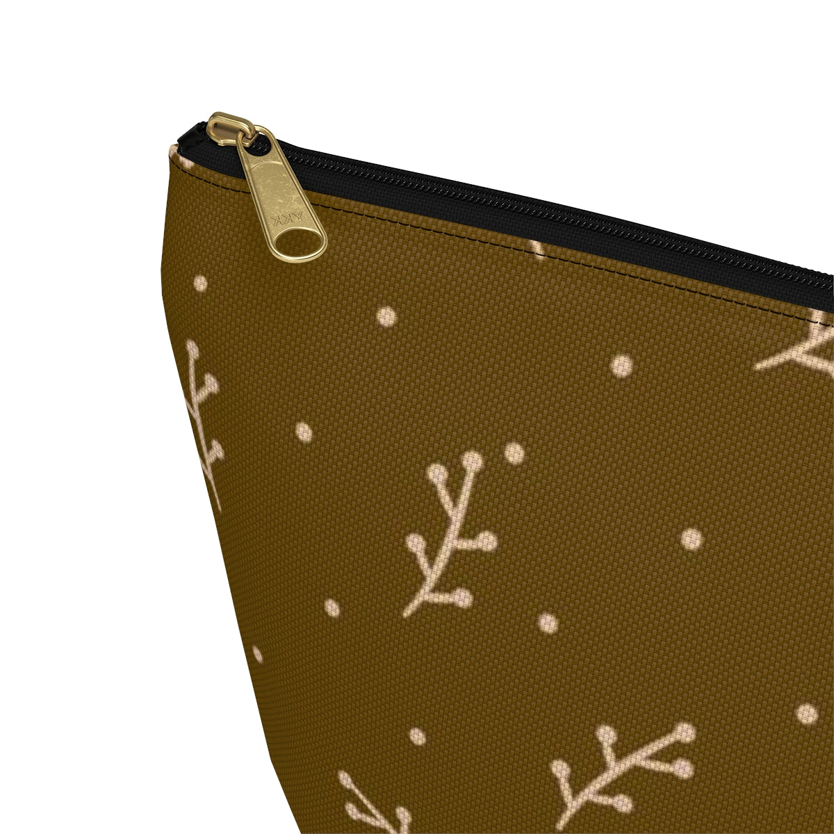 Big Bottom Zipper Pouch - Cream Berry Branches on Mustard Background