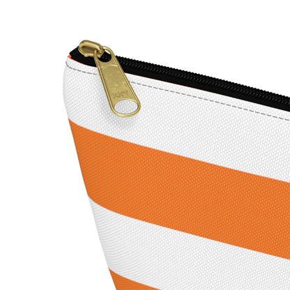 Big Bottom Zipper Pouch - Orange/White Stripes