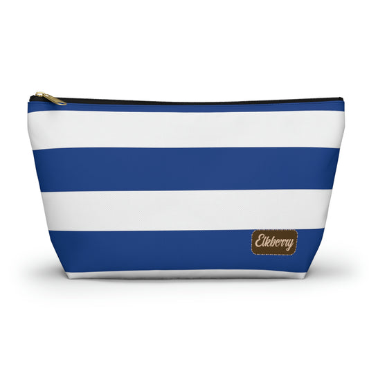 Big Bottom Zipper Pouch - True Blue/White Stripes