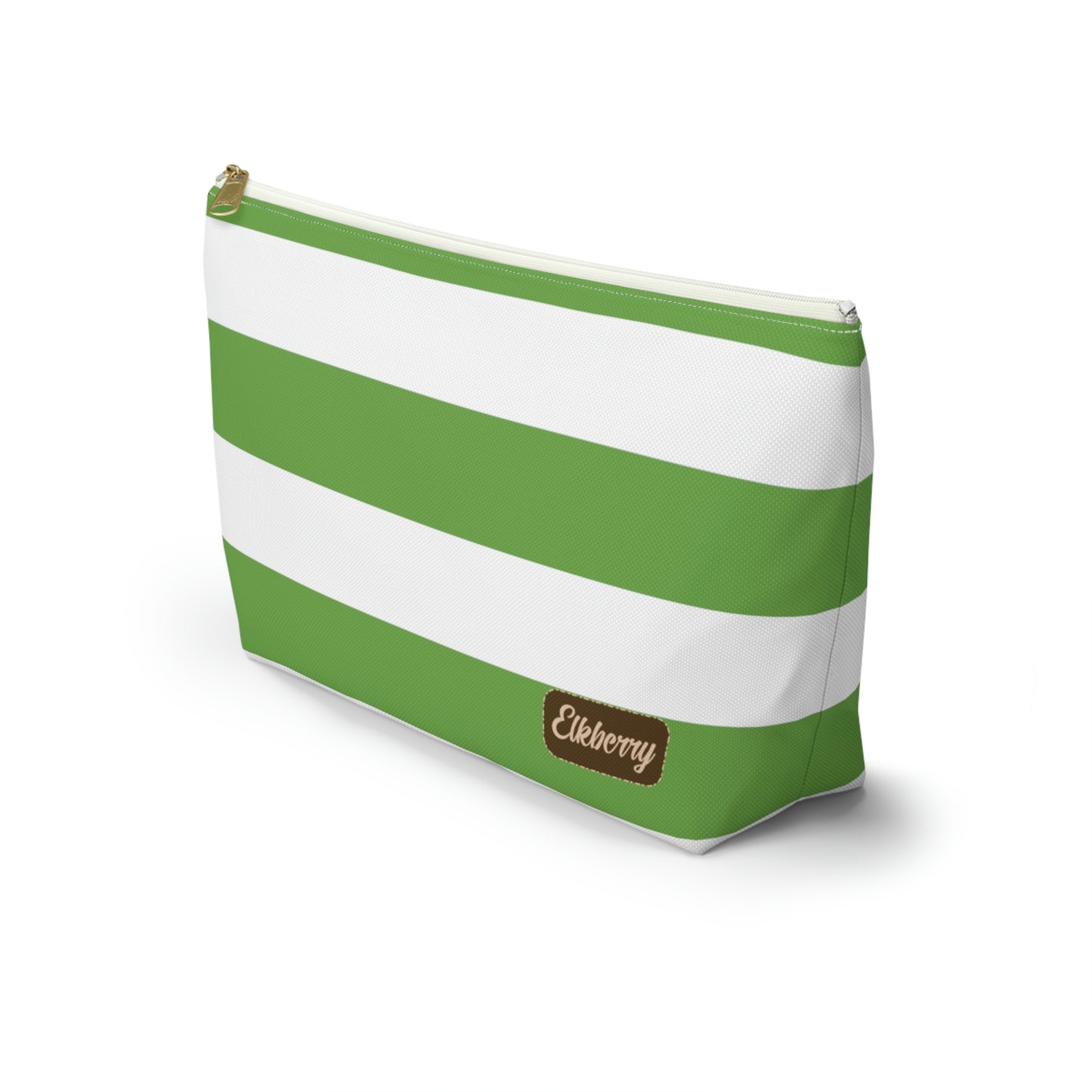 Big Bottom Zipper Pouch - Lime Green/White Stripes