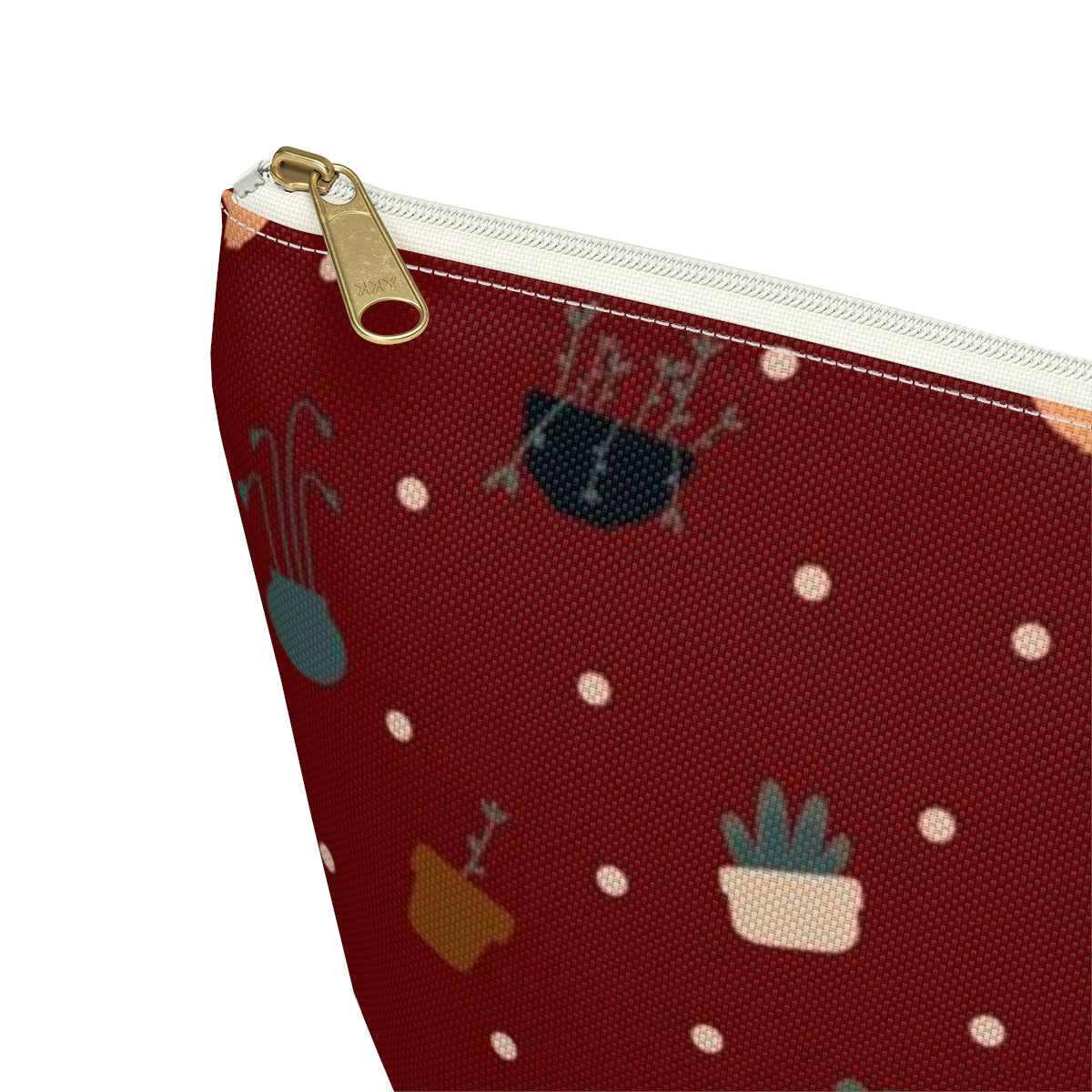 Big Bottom Zipper Pouch - Potted Plants in Red