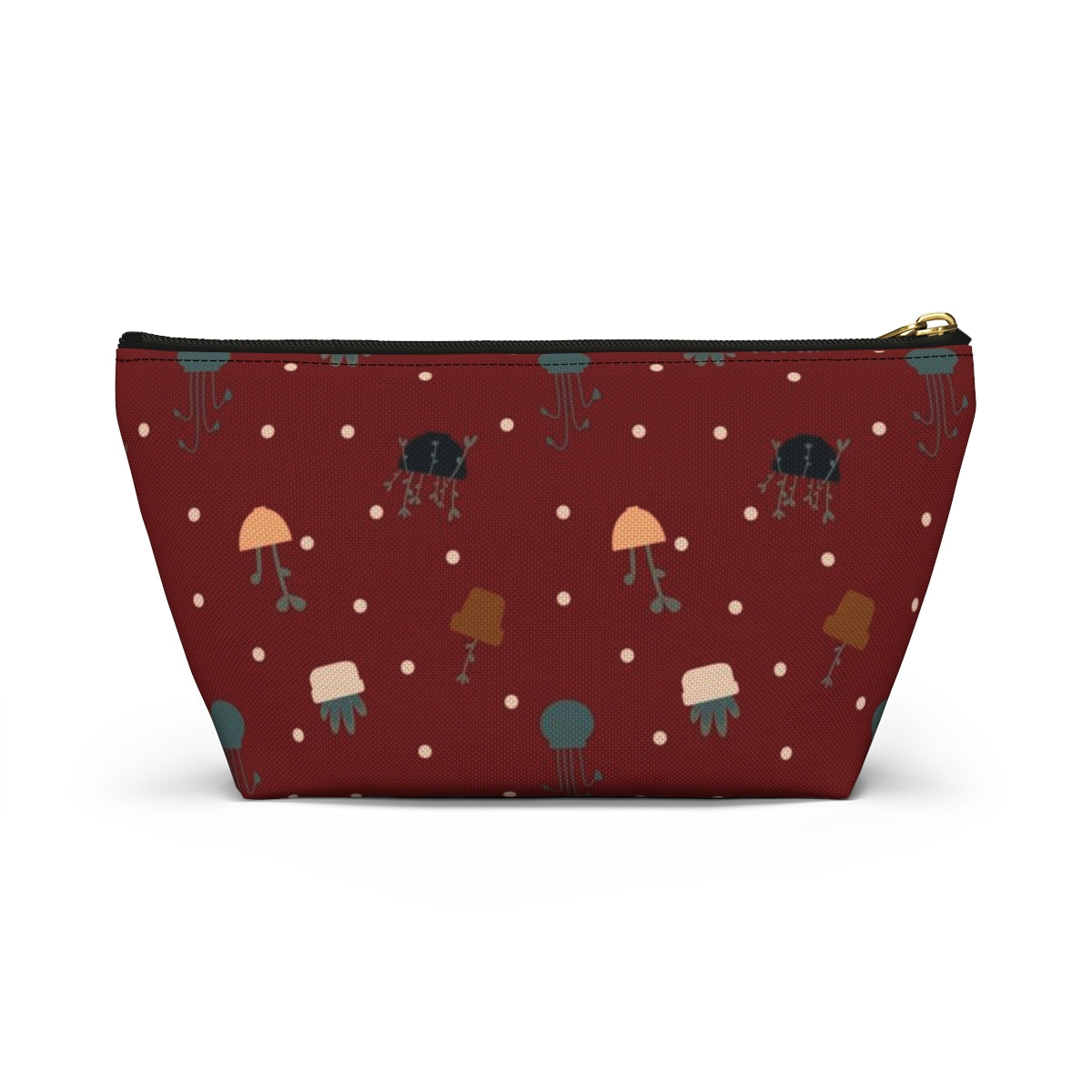 Big Bottom Zipper Pouch - Potted Plants in Red