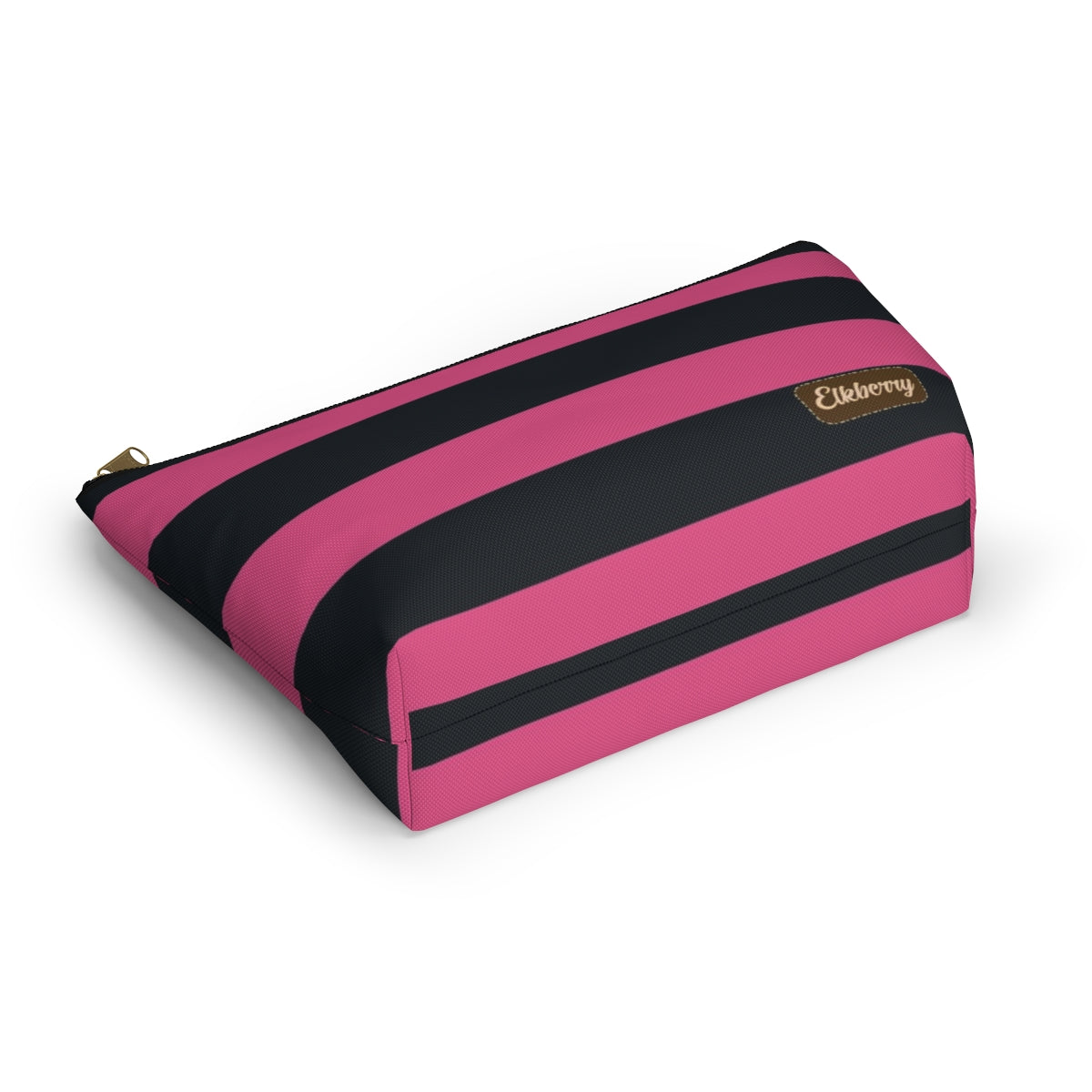 Big Bottom Zipper Pouch - Hot Pink/Navy Stripes