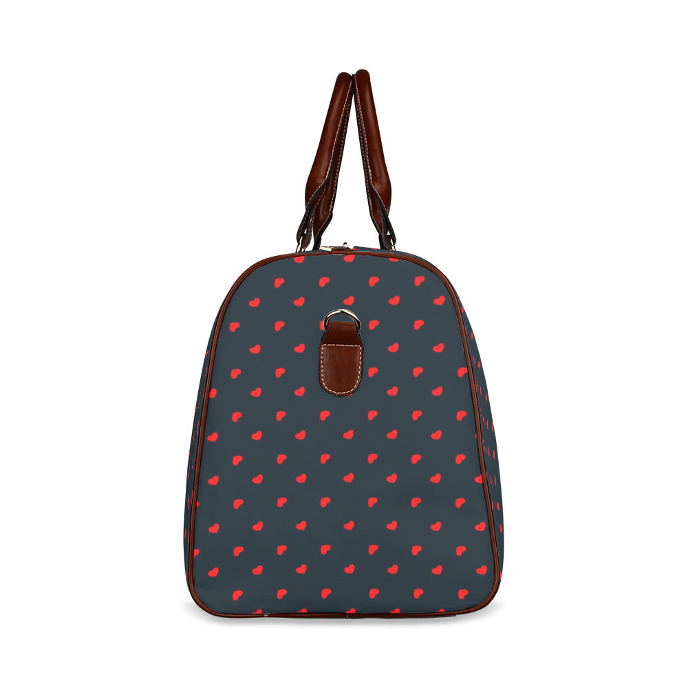 Red Hearts on Navy Waterproof Travel Bag (Small)