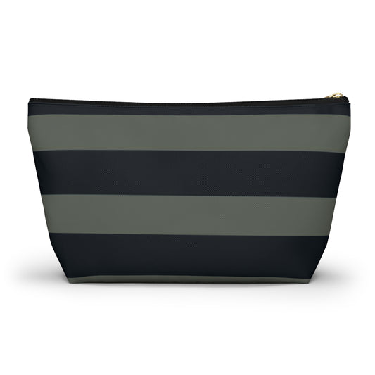 Big Bottom Zipper Pouch - Sage/Navy Stripes