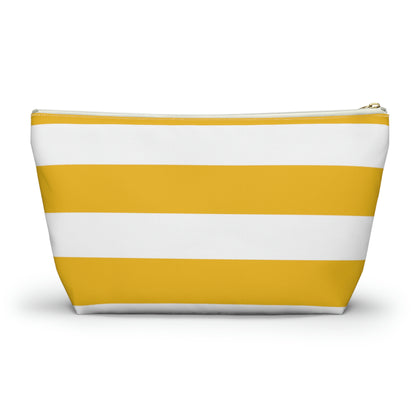 Big Bottom Zipper Pouch - Lemon Yellow/White Stripes